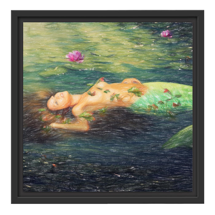 Meerjungfrau im Wasser Schattenfugenrahmen Quadratisch 40x40