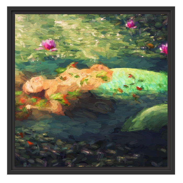 Meerjungfrau im Wasser liegend Schattenfugenrahmen Quadratisch 55x55