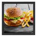 Chickenburger Pommes Schattenfugenrahmen Quadratisch 40x40