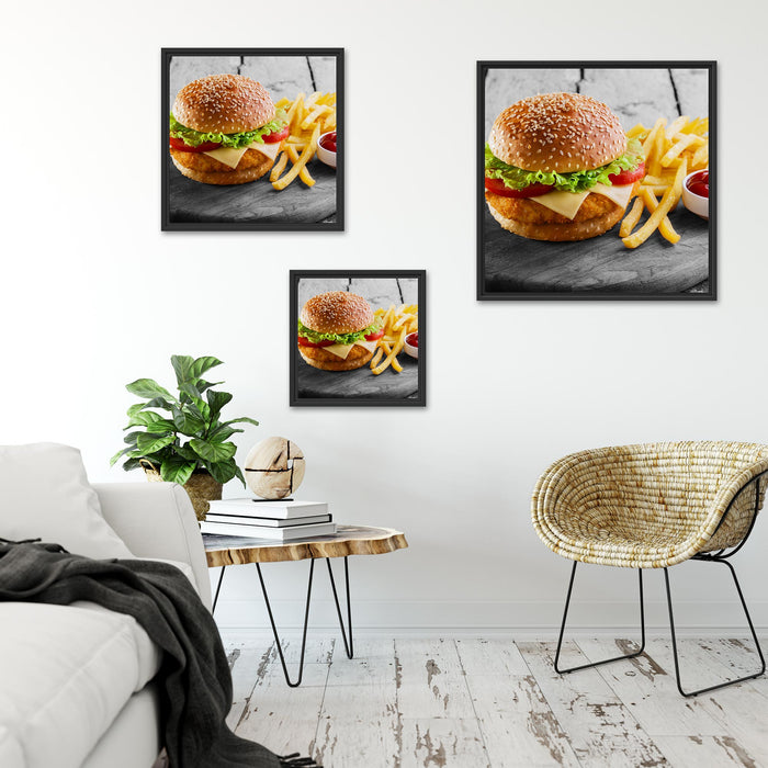 Chickenburger Pommes Quadratisch Schattenfugenrahmen Wohnzimmer