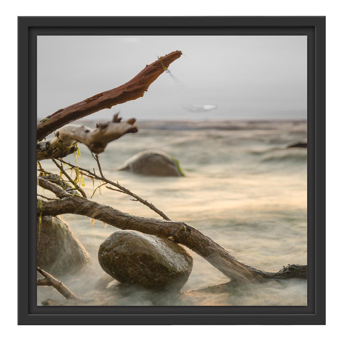 Ruhige See im Nebel Schattenfugenrahmen Quadratisch 40x40