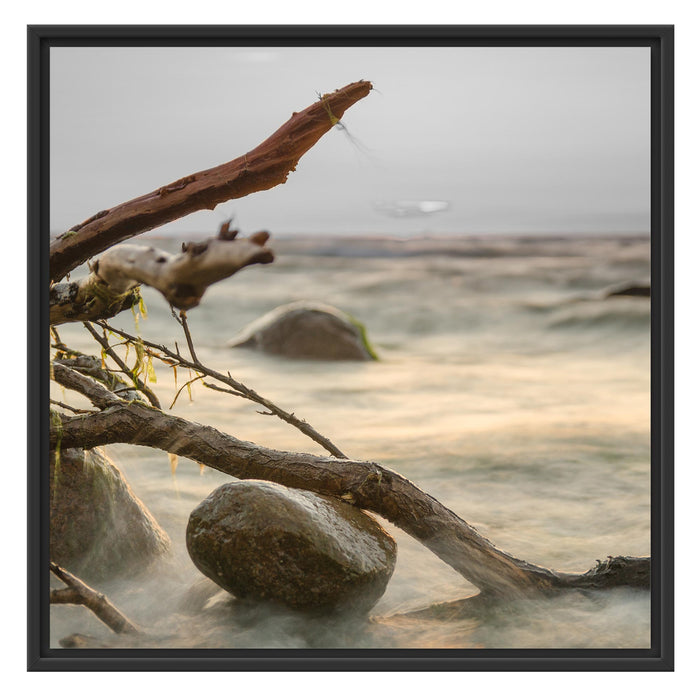 Ruhige See im Nebel Schattenfugenrahmen Quadratisch 70x70