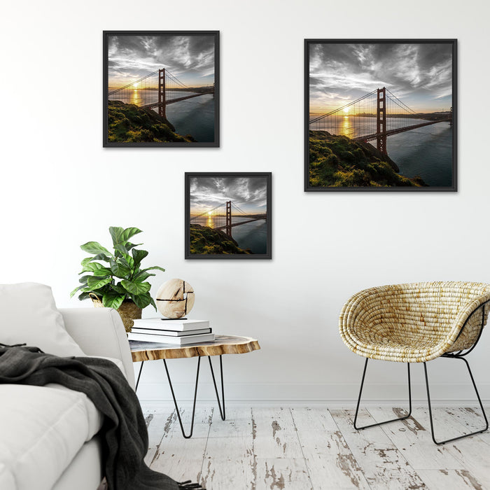 Golden Gate Bridge Ausblick Quadratisch Schattenfugenrahmen Wohnzimmer