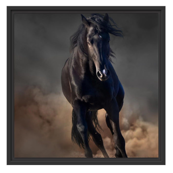 Elegantes schwarzes Pferd Schattenfugenrahmen Quadratisch 55x55
