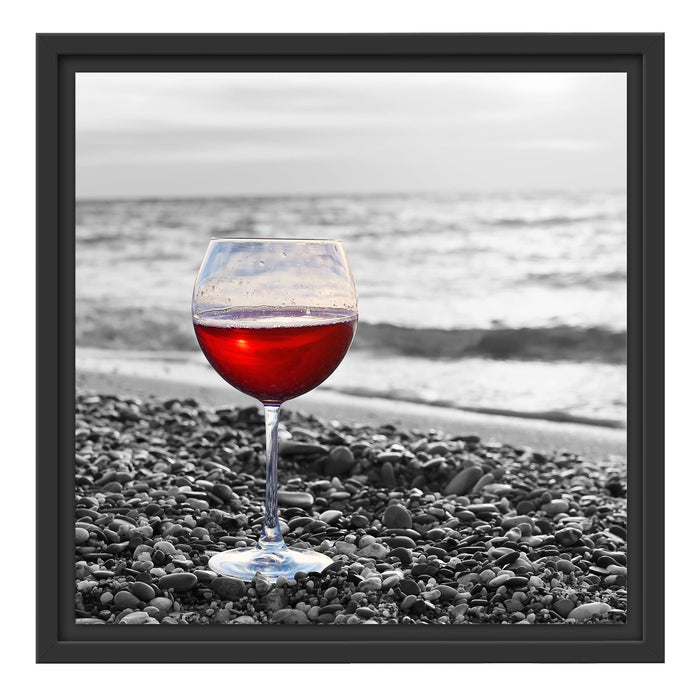 Weinglas am Strand Schattenfugenrahmen Quadratisch 40x40