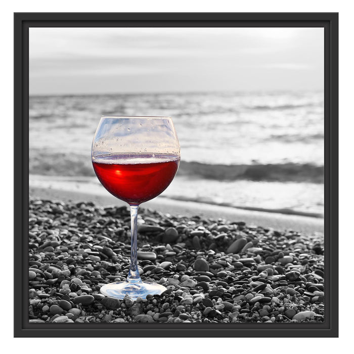 Weinglas am Strand Schattenfugenrahmen Quadratisch 55x55