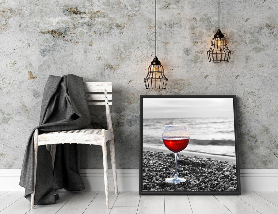 Weinglas am Strand Quadratisch Schattenfugenrahmen Dekovorschlag