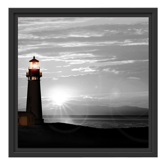 Leuchtturm im Sonnenaufgang Schattenfugenrahmen Quadratisch 40x40