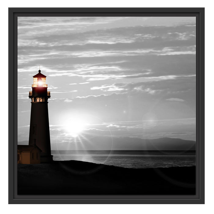 Leuchtturm im Sonnenaufgang Schattenfugenrahmen Quadratisch 55x55