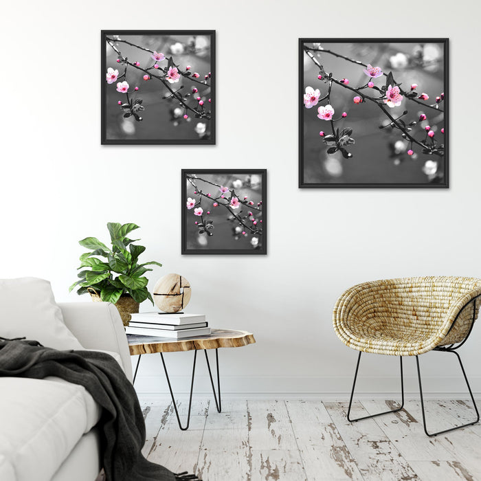 Exotische Sakura Blüten Quadratisch Schattenfugenrahmen Wohnzimmer
