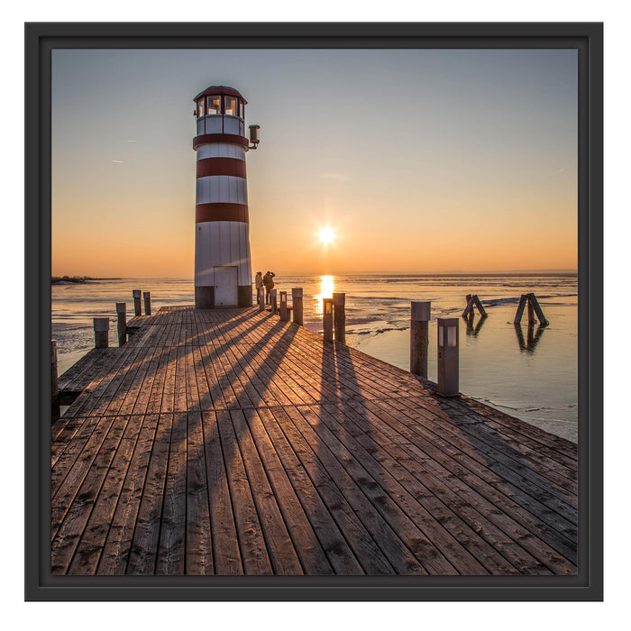 Leuchtturm vor Sonnenuntergang Schattenfugenrahmen Quadratisch 55x55