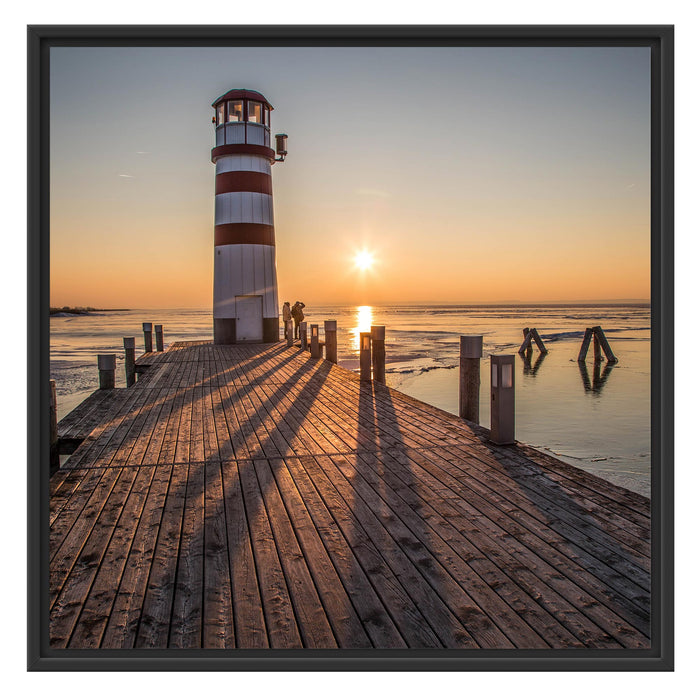 Leuchtturm vor Sonnenuntergang Schattenfugenrahmen Quadratisch 70x70