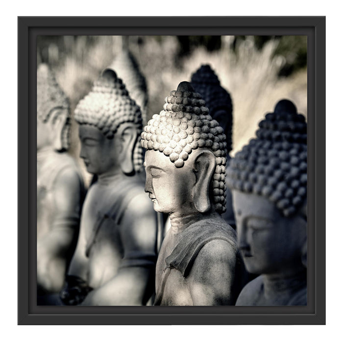 Buddha-Statuen in einer Reihe Schattenfugenrahmen Quadratisch 40x40