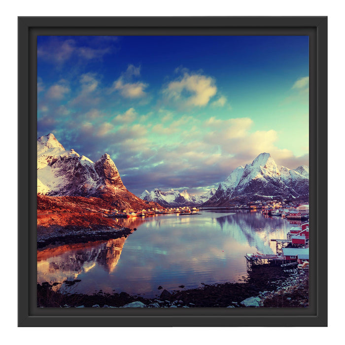 Schneelandschaft in Norwegen Schattenfugenrahmen Quadratisch 40x40