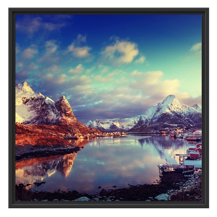 Schneelandschaft in Norwegen Schattenfugenrahmen Quadratisch 70x70