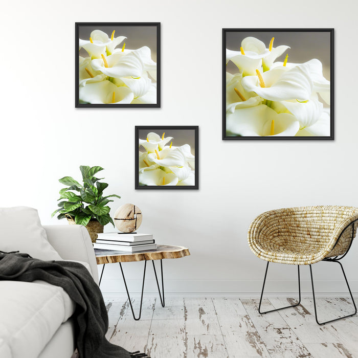 Wunderschöne weiße Calla Lilien Quadratisch Schattenfugenrahmen Wohnzimmer