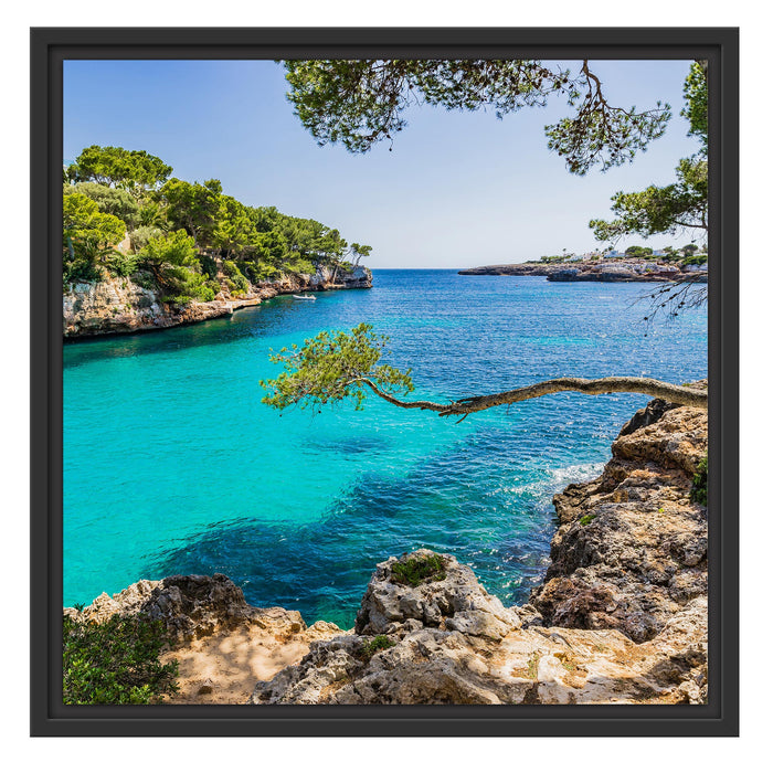 Mallorca Strand Bucht Schattenfugenrahmen Quadratisch 55x55
