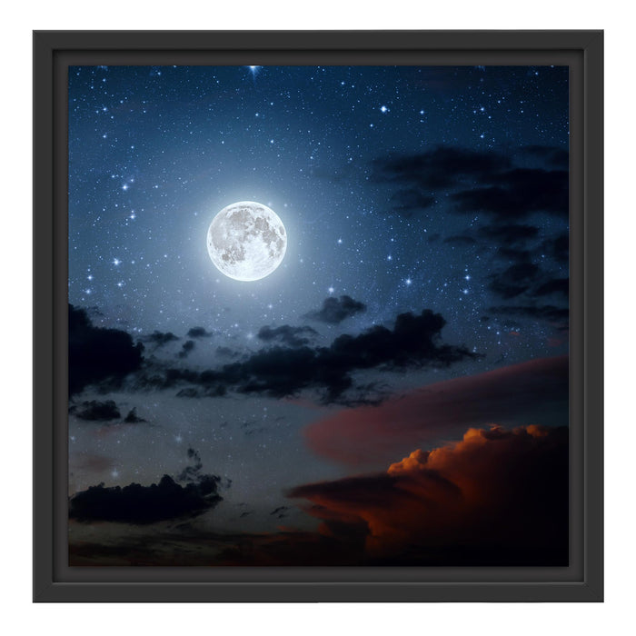 Leuchtender Mond am Nachthimmel Schattenfugenrahmen Quadratisch 40x40