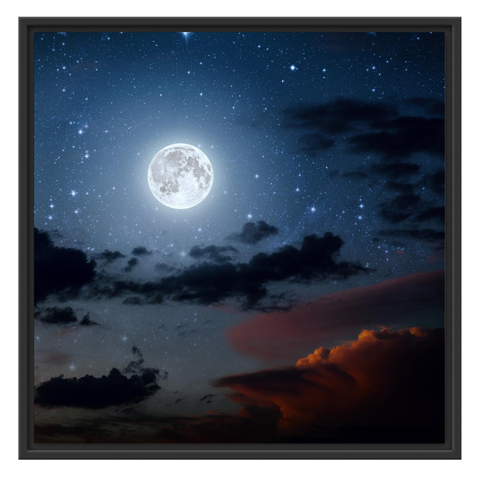 Leuchtender Mond am Nachthimmel Schattenfugenrahmen Quadratisch 70x70
