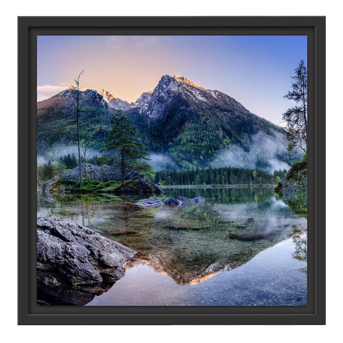 Sonnenaufgang am Hintersee Schattenfugenrahmen Quadratisch 40x40