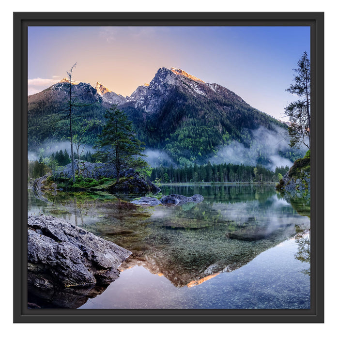 Sonnenaufgang am Hintersee Schattenfugenrahmen Quadratisch 55x55