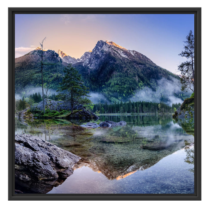 Sonnenaufgang am Hintersee Schattenfugenrahmen Quadratisch 70x70