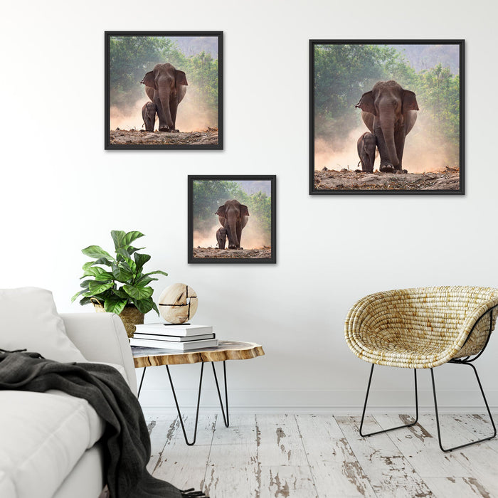 Elefantenbaby mit Mutter Quadratisch Schattenfugenrahmen Wohnzimmer