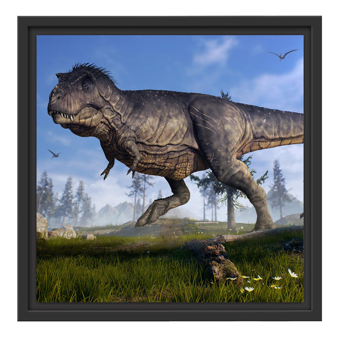 T-Rex Dinosaurier in der Natur Schattenfugenrahmen Quadratisch 40x40