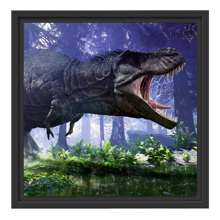 T-Rex Dinosaurier im Wald Schattenfugenrahmen Quadratisch 40x40