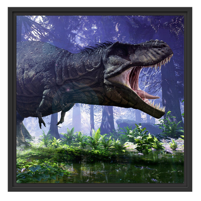 T-Rex Dinosaurier im Wald Schattenfugenrahmen Quadratisch 55x55