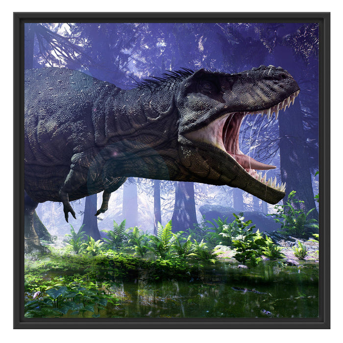 T-Rex Dinosaurier im Wald Schattenfugenrahmen Quadratisch 70x70