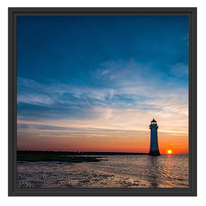 Leuchtturm Abenstimmung Schattenfugenrahmen Quadratisch 55x55