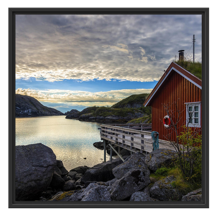 Sonnenaufgang am Fjord Norwegens Schattenfugenrahmen Quadratisch 70x70