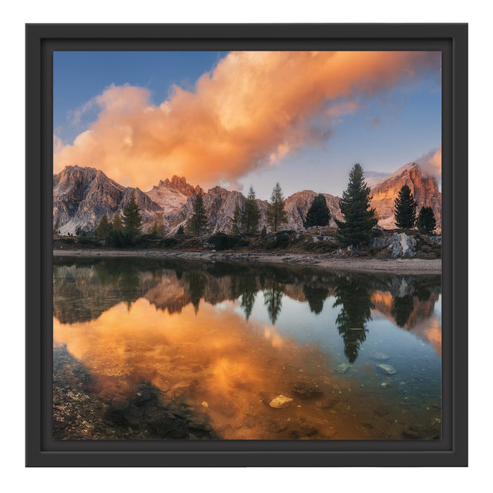bunte Dolomiten am See Limides Schattenfugenrahmen Quadratisch 40x40
