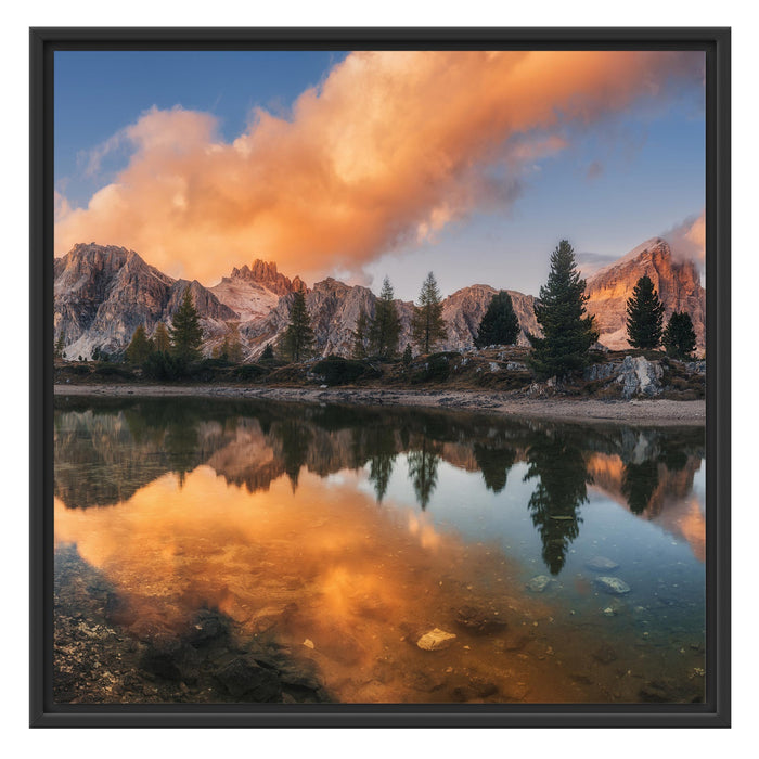 bunte Dolomiten am See Limides Schattenfugenrahmen Quadratisch 70x70
