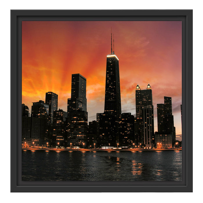 Chicago-Wolkenkratzer-Silhouette Schattenfugenrahmen Quadratisch 40x40