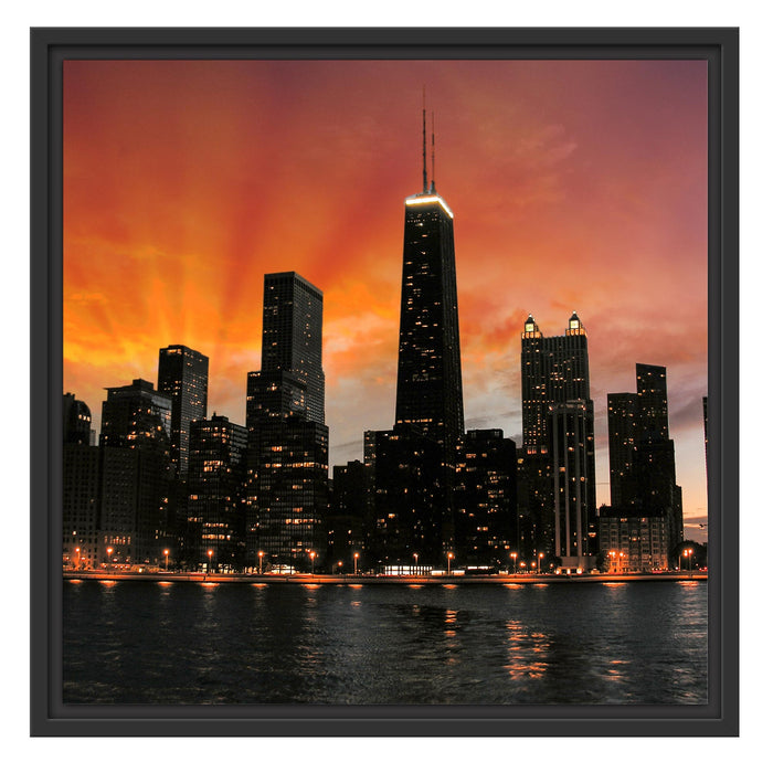 Chicago-Wolkenkratzer-Silhouette Schattenfugenrahmen Quadratisch 55x55