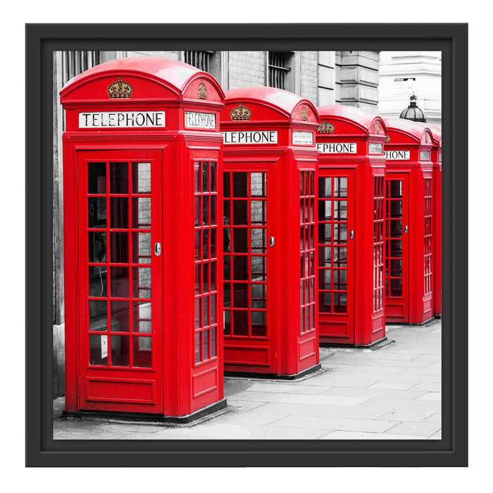 rote Londoner Telefonzellen Schattenfugenrahmen Quadratisch 40x40