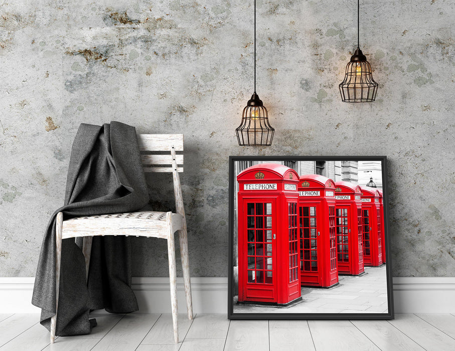 rote Londoner Telefonzellen Quadratisch Schattenfugenrahmen Dekovorschlag