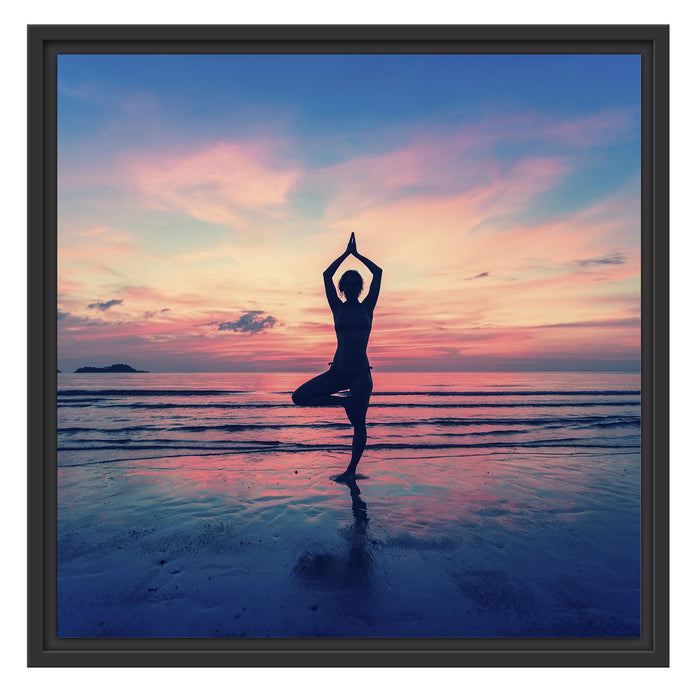 Yoga am Strand Schattenfugenrahmen Quadratisch 55x55