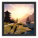 asiatischer Tempel an Fluss Schattenfugenrahmen Quadratisch 40x40