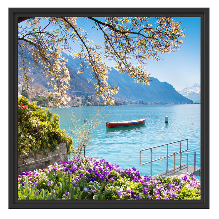 Genfer See im Sonnenschein Schattenfugenrahmen Quadratisch 55x55