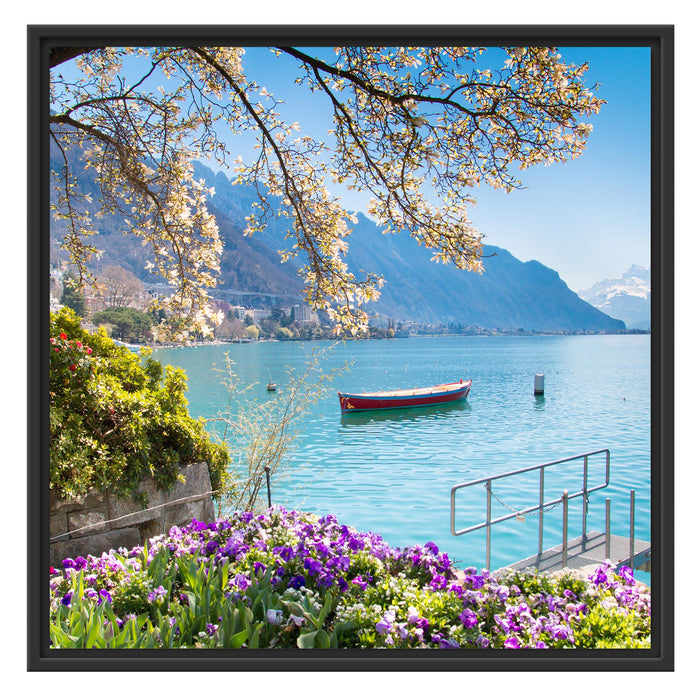 Genfer See im Sonnenschein Schattenfugenrahmen Quadratisch 70x70