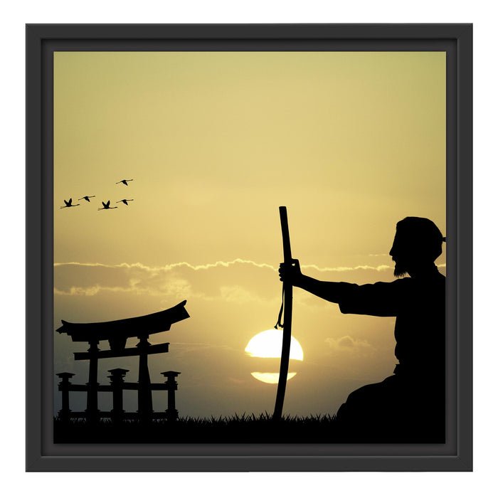 Samurai-Meister vor Horizont Schattenfugenrahmen Quadratisch 40x40