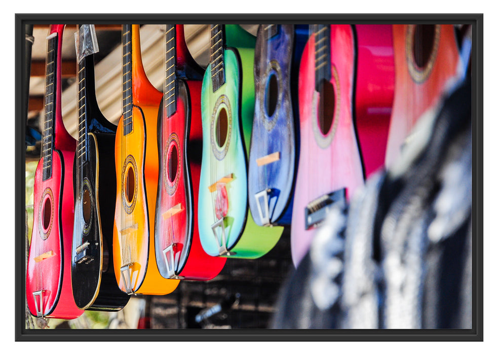 Pixxprint bunte Gitarren, im Schwebe-Effekt Bilderrahmen