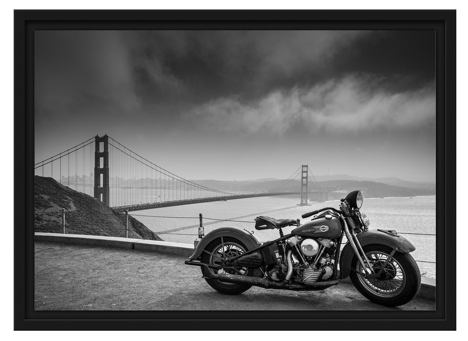 Motorrad an Golden Gate Bridge Schattenfugenrahmen 55x40