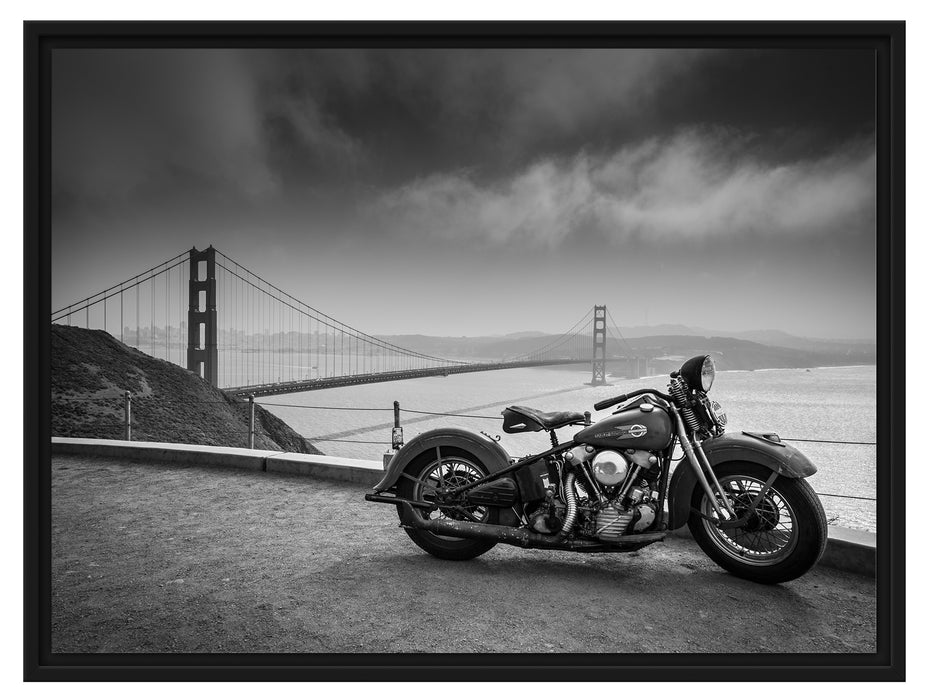 Motorrad an Golden Gate Bridge Schattenfugenrahmen 80x60