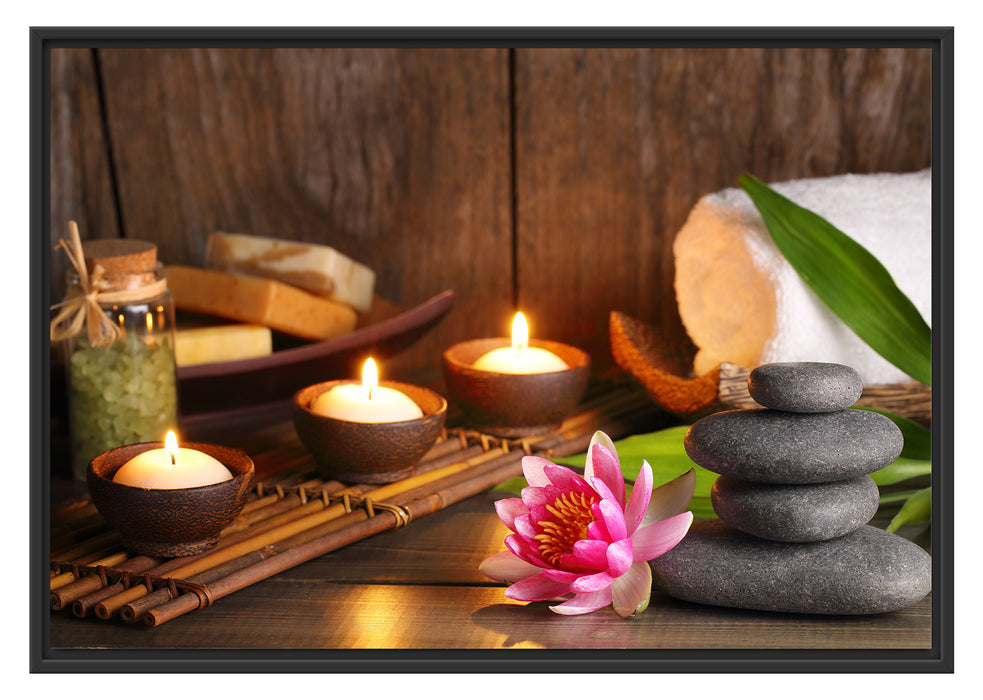 Pixxprint Kerzen mit Zen Steinen und Seerose, im Schwebe-Effekt Bilderrahmen