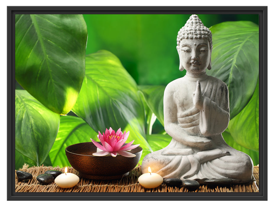 Seerose & Buddha Statue Schattenfugenrahmen 80x60