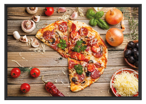 Pizza Italia auf Holztisch Schattenfugenrahmen 100x70